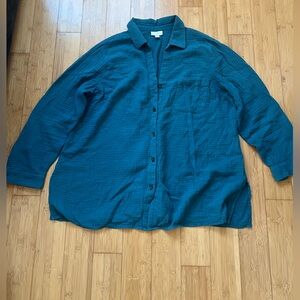 J. Jill Teal Cotton Button Down Shirt